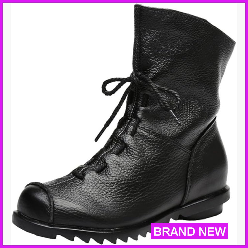 Leather Ankle Boots Casual Soft Flat Round Toe Slip On Zipper Comfort